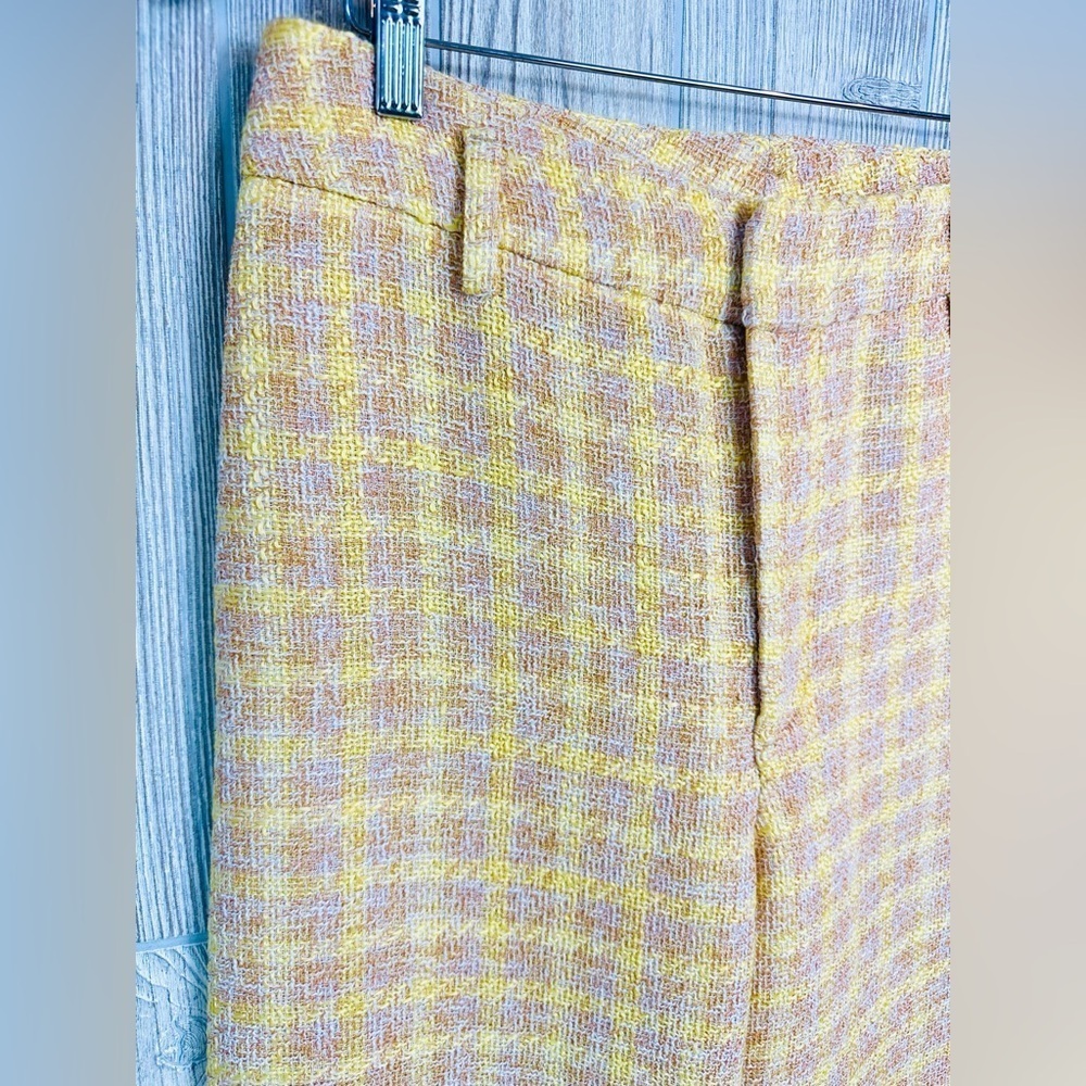 ZARA TWEED TROUSER Cropped Pants Wide Leg Culottes Large Womens Knit Yellow - Picture 4 of 15